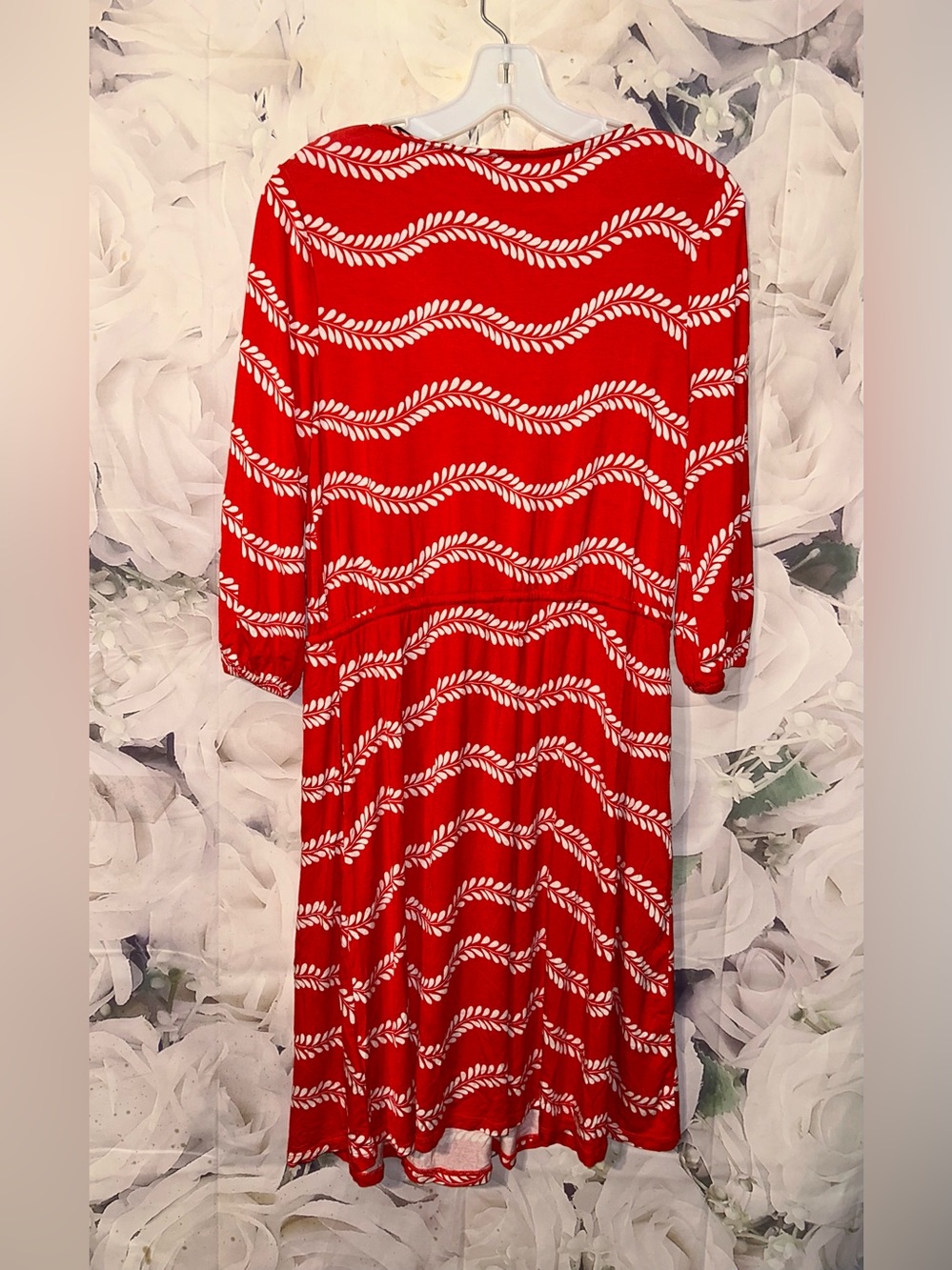 Boden Women's Red Leaf Stripe Talia 3/4 Sleeve Jersey Knit Dress Size 8R - Picture 6 of 6